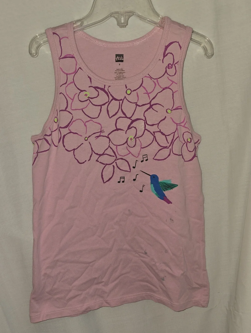 Tea Collection Pink Floral Tank with Colorful Hummingbird
